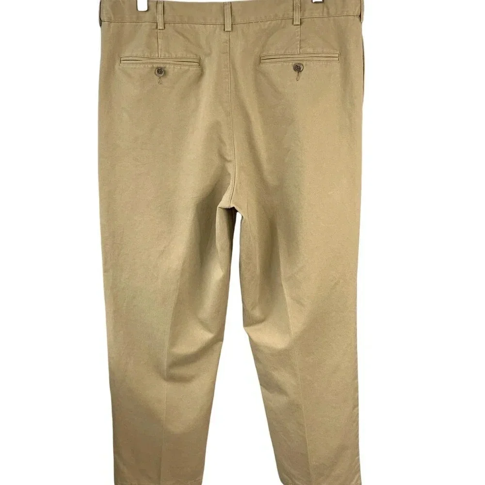 Lands' End Traditional Fit Pleated Chino Pants Men Size 38 Khaki Straight Leg